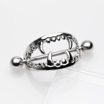 Detail View 1 of Vicious Vampire Fang Nipple Shield Ring (Large)-Steel